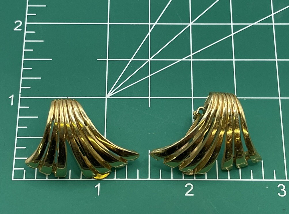 Vintage ORENA Paris Modernist Gold Tone Earrings Clip Ons Fans