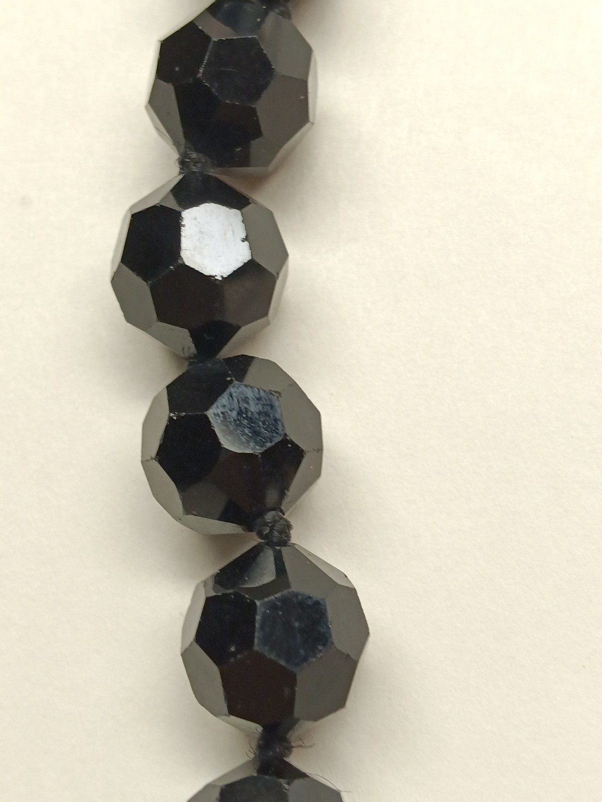 Vintage Black Onyx Faceted Beaded Necklace 64 grams 16” Gold-Tone Fishhook Clasp