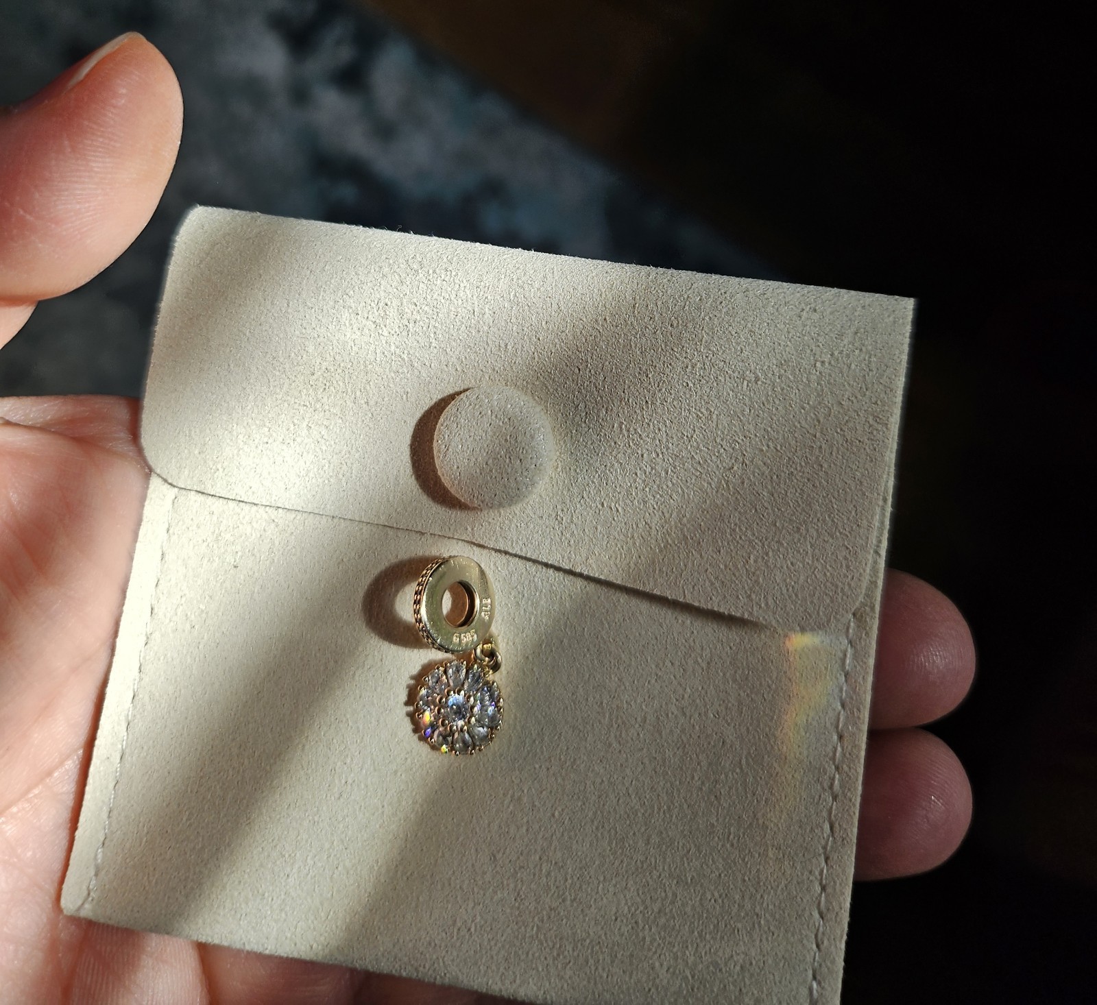 Pandora 14k Solid Y. Gold CZ Embellished Floral Drop Dangle Charm Retired 🌼