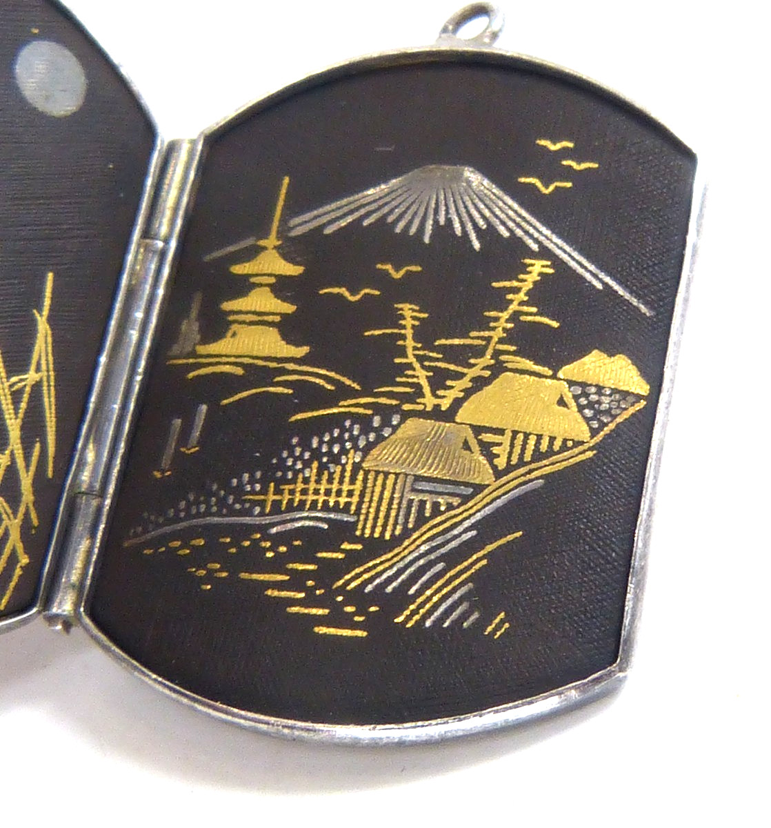Large Antique Japanese Sterling Silver Bracelet W Mixed Metal Damascene Designs