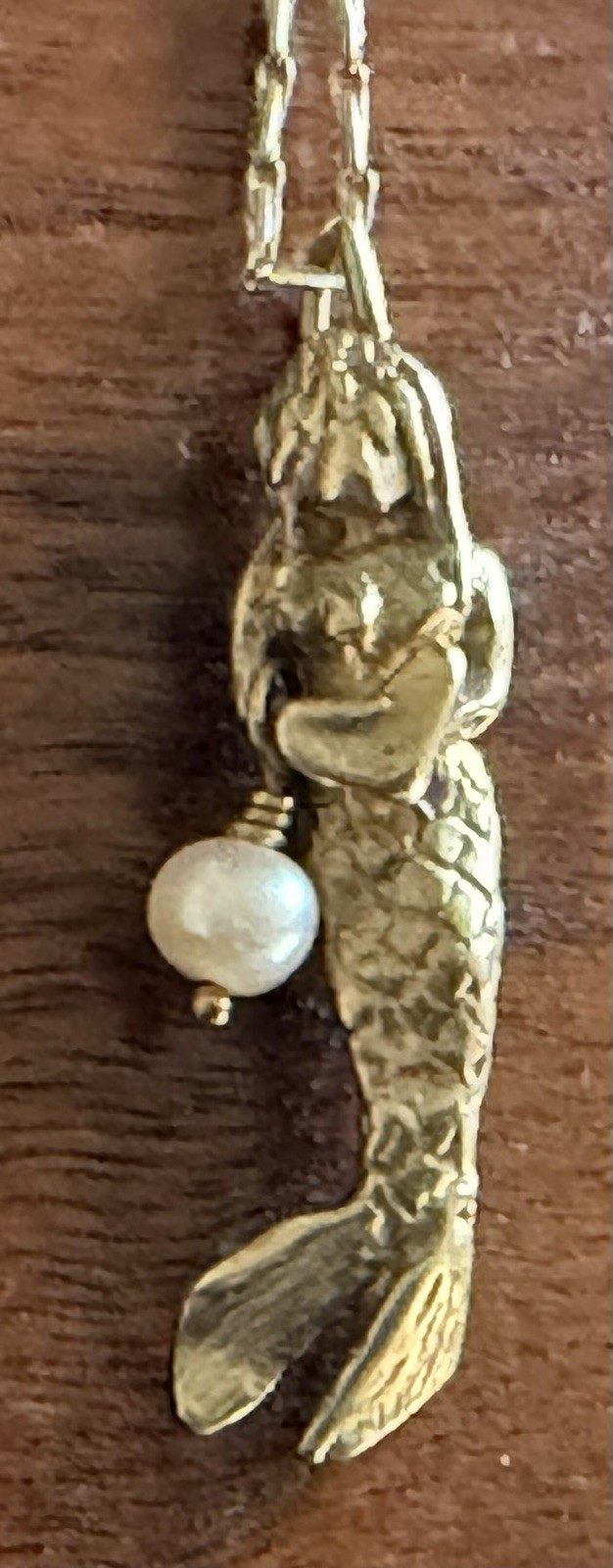 MERMAID with Pearl Gold Filled PENDANT on Gold Plate CHAIN Holding Heart