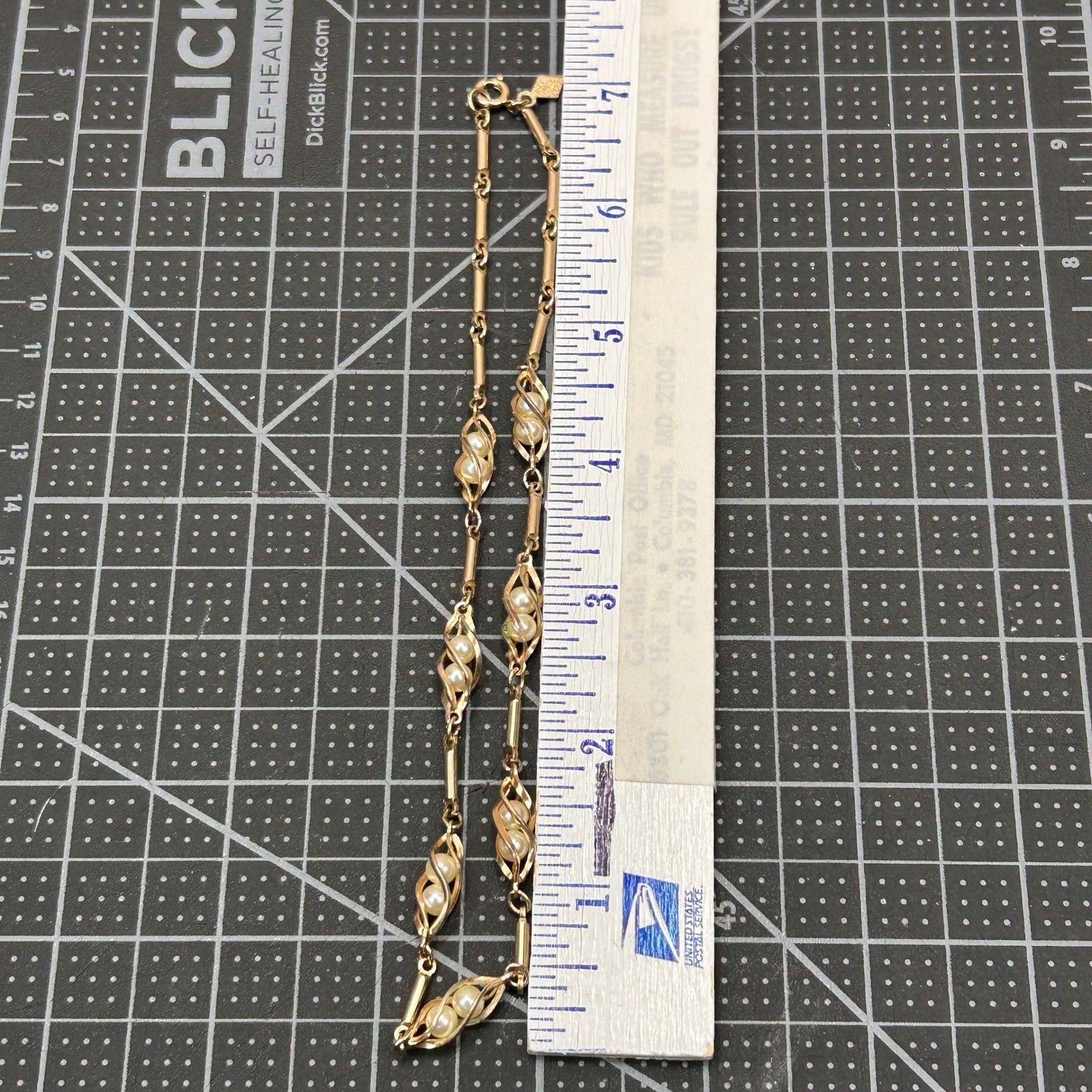 Sarah Coventry Vintage Gold Tone Faux Pearl Bar Link Station Necklace
