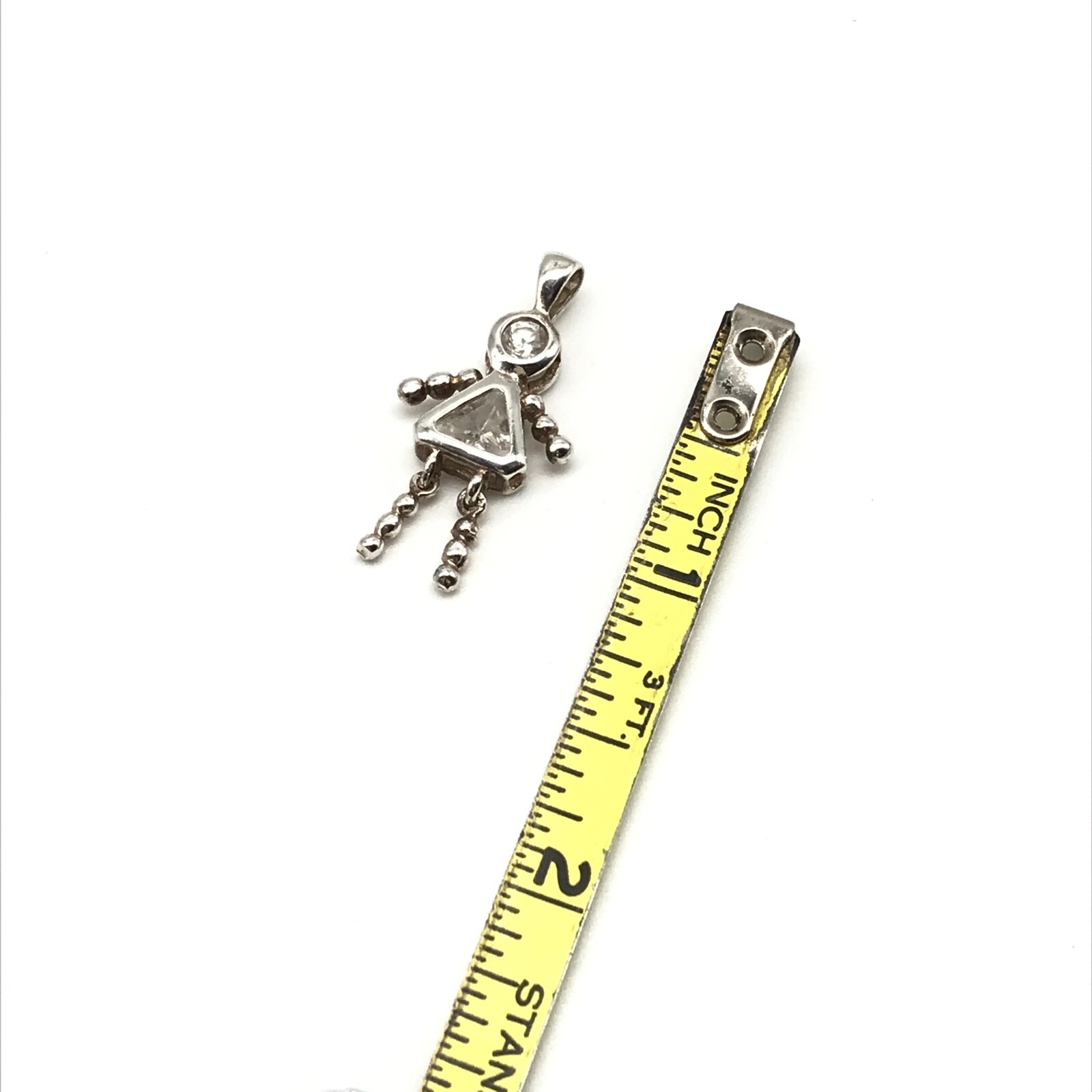 925 Sterling Silver April Birthstone Clear CZ Stick Figure Person Pendant