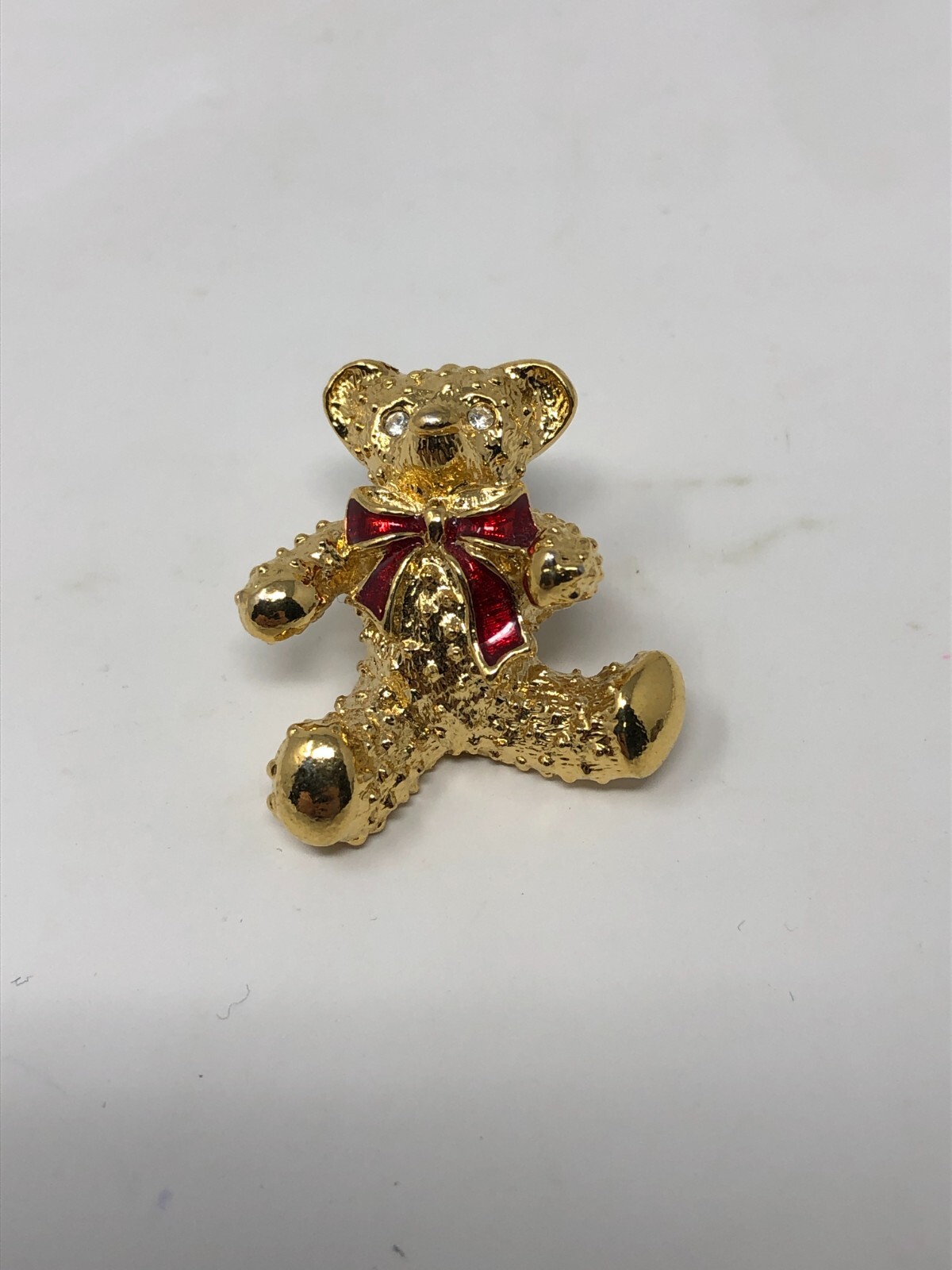 Vintage TEDDY BEAR Avon Christmas Gold Red Bow Pin Brooch Costume Jewelry