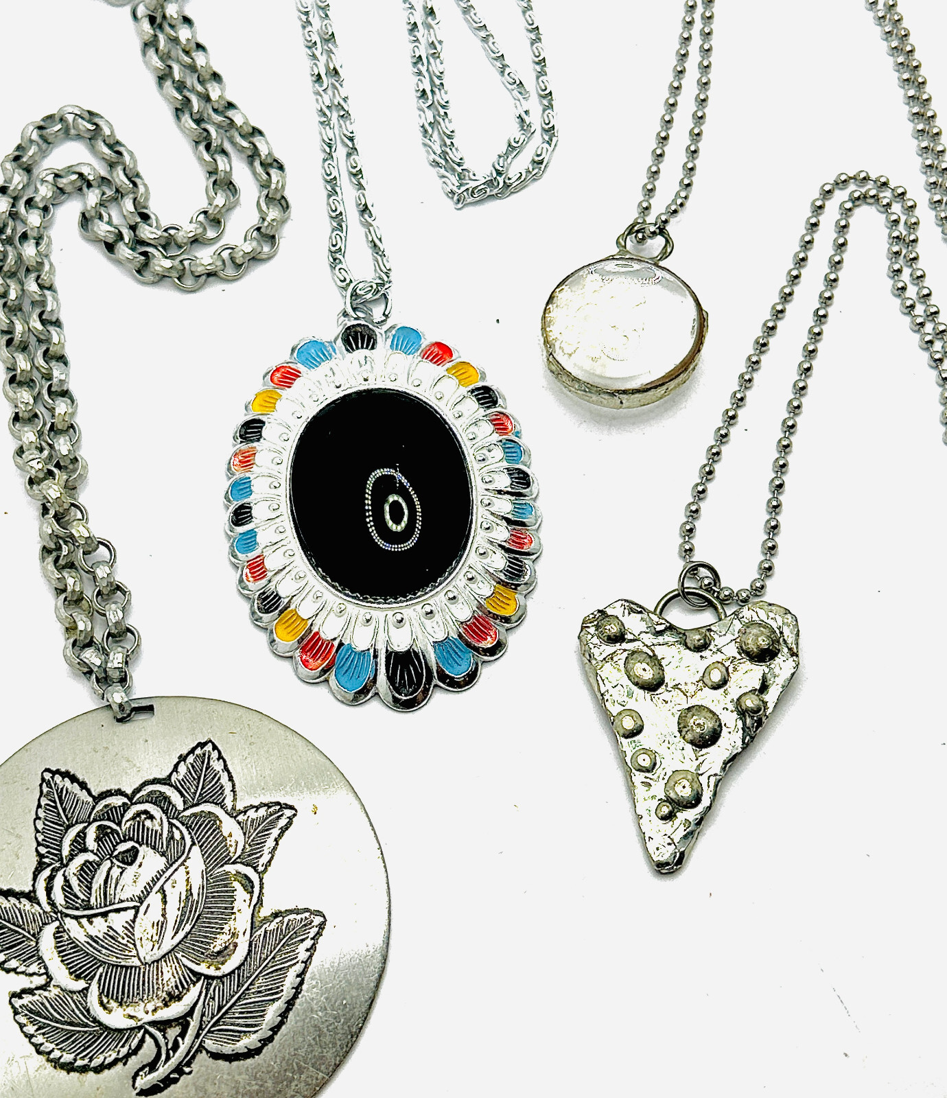 Lot 4 Aluminum Eloxal Vtg Necklaces – Germany, Artisan, Pool of Light Silver Tn