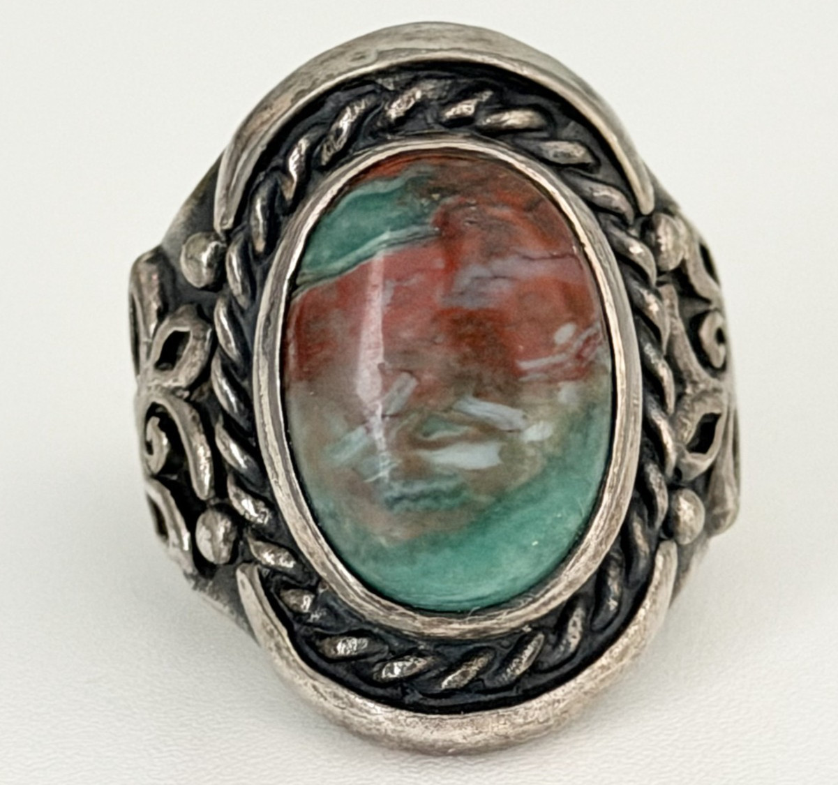 Vintage 925 Sterling Silver Big Bloodstone Southwest Chunky Heavy Ring Sz 10.25