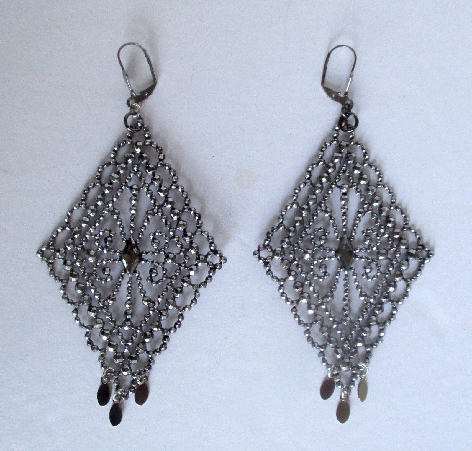 Pair of Antique Large Stamped Cut Steel Earrings