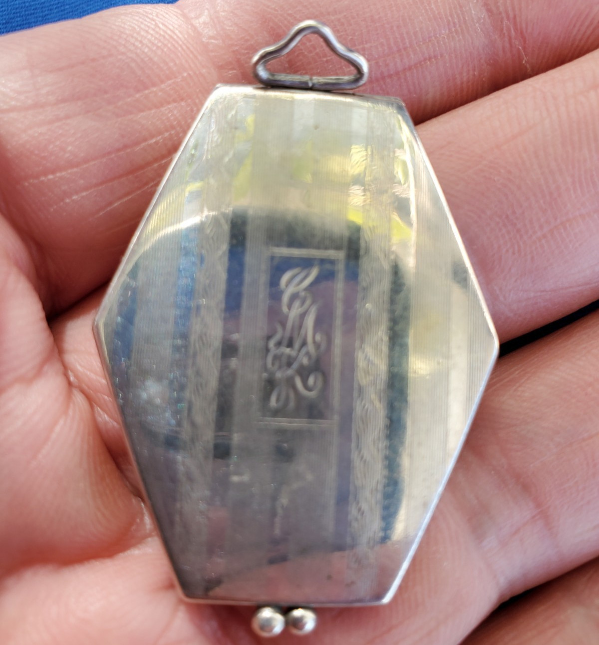 ORIGINAL Antique Deco STERLING SILVER 925 Pendant Vintage Hexagon Lozenge Locket