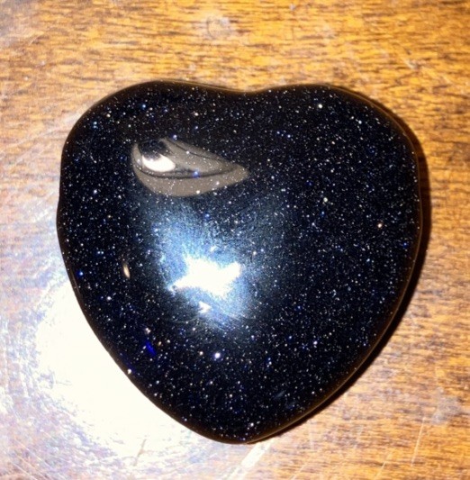 Heart Shaped Pendant Goldstone Dark Blue Sparkling Silica Glass