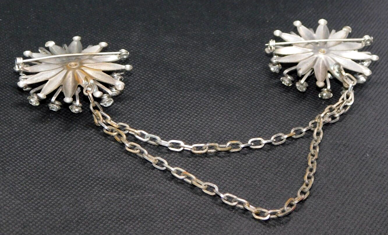 Gothic Style Vintage Scarf Chain Dual Pins White Rhinestone Sunburst Accessories