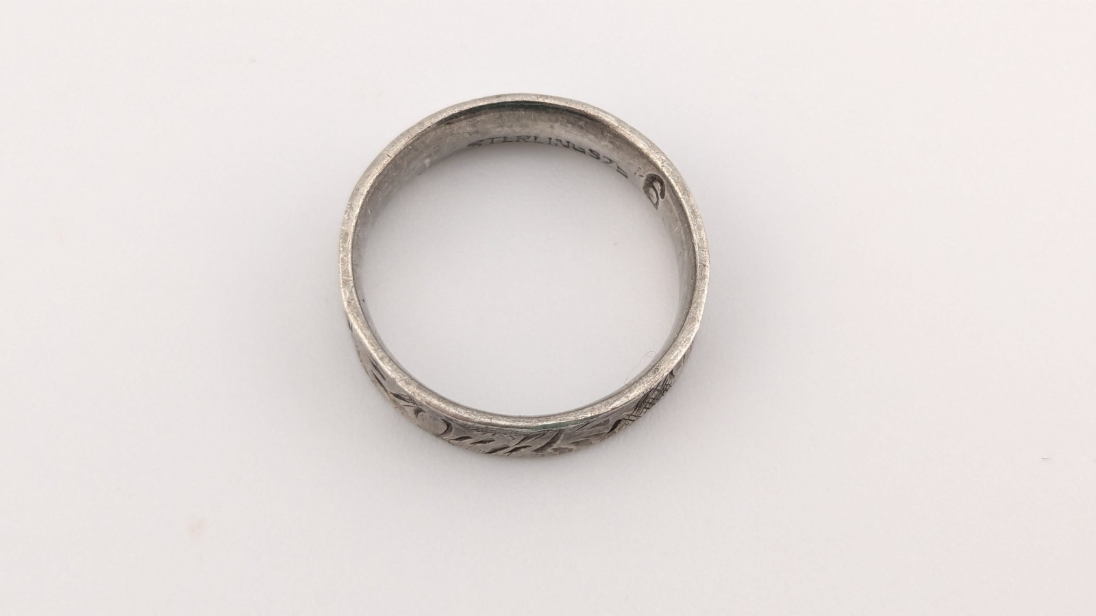 Vintage Sterling Silver Ring Etched Unique Nature Leaf Flanged Edges Size 6.75