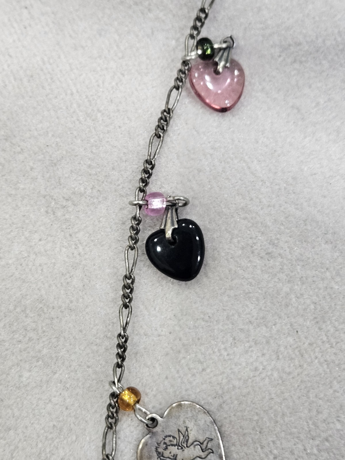 Vintage Glass Works Studio Glass & Silver Charms in Multi Colors Hearts Necklace