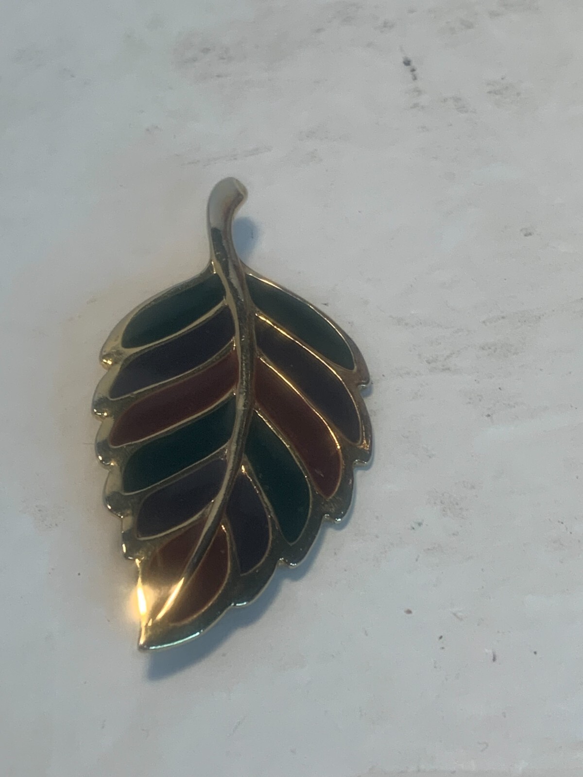 Gold Colored Metal, Red and Green Enameling, Leaf Pin/Brooch, Fall, Christmas