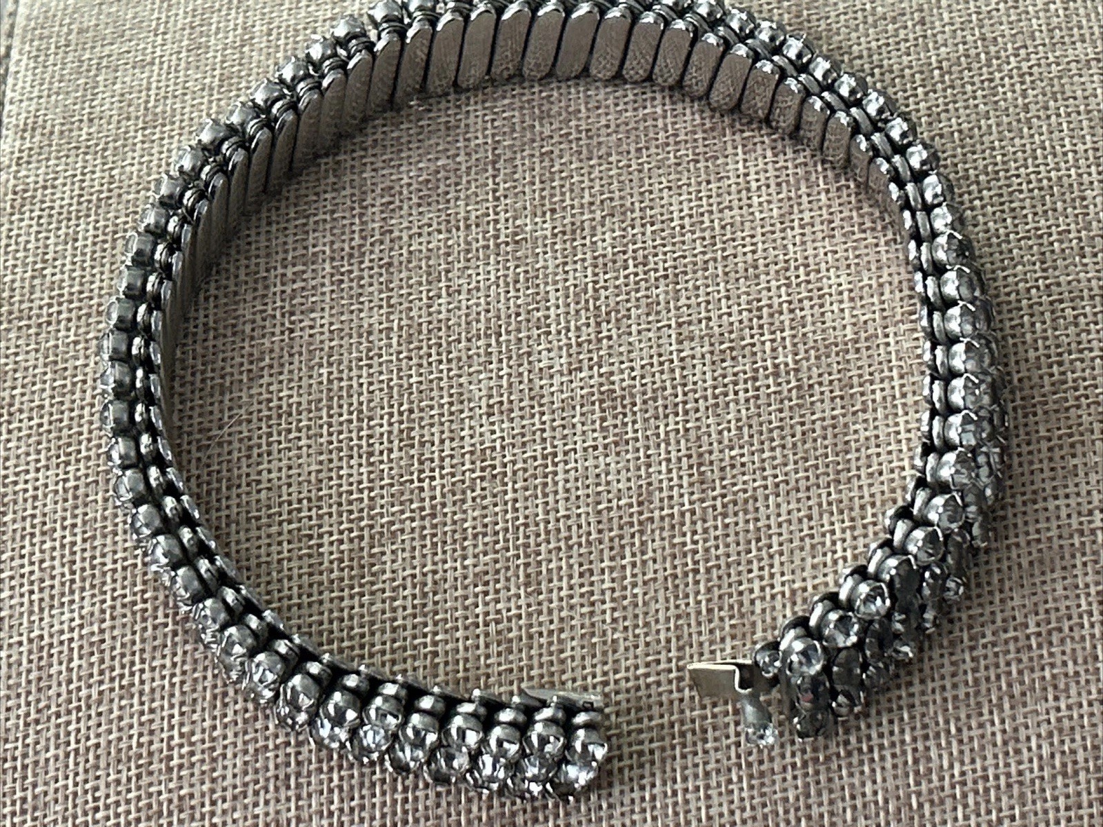 VTG 60s Rhinestone Stretch Expansion Trio-Cut Estate NECKLACE Statement 12.5 in