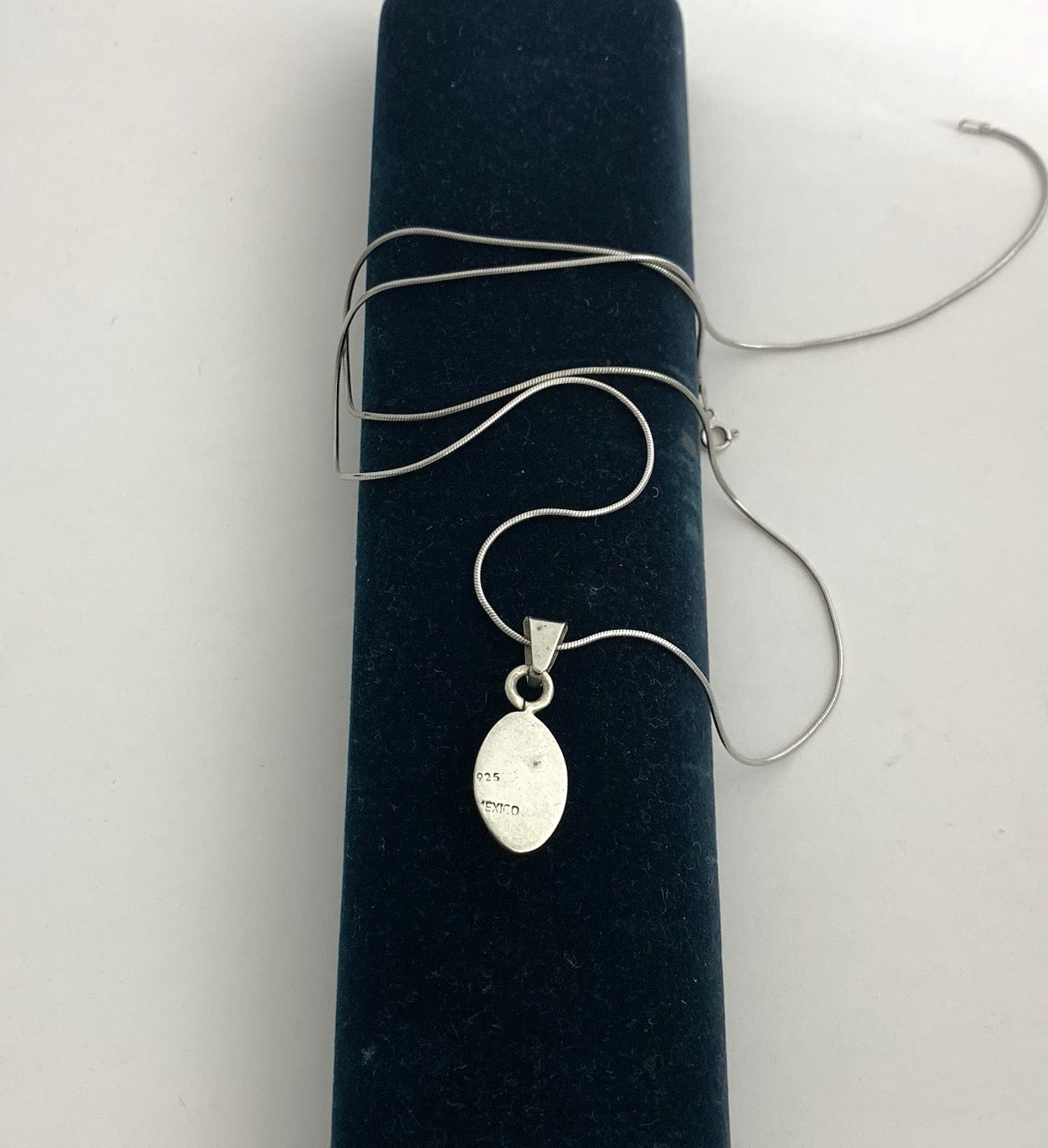 Vintage Mexico 925 Sterling Silver Necklace Blue Turquoise Inlay Pendant