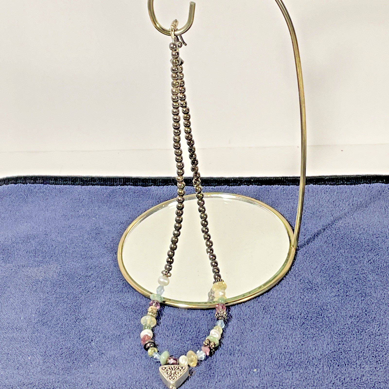 Sterling Silver Pastel Colors & Silver Bead Necklace Southwest 925 16.5″ Long