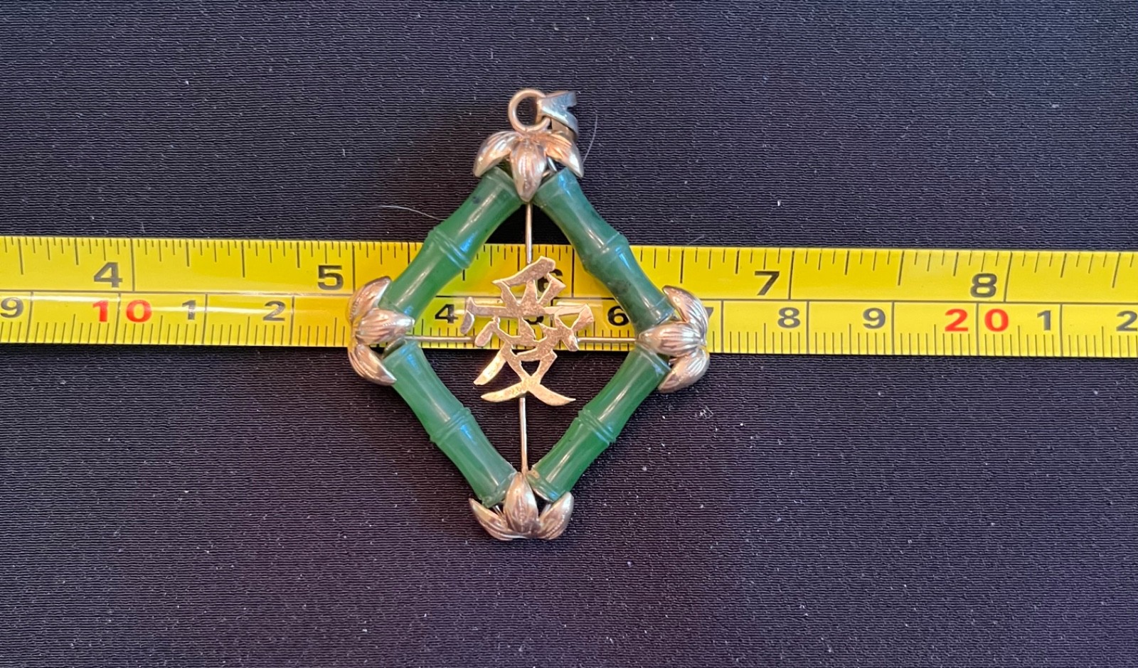 Vintage 14K Yellow Gold Exquisite Carved Bamboo Large Pendant,”Love” from Estate