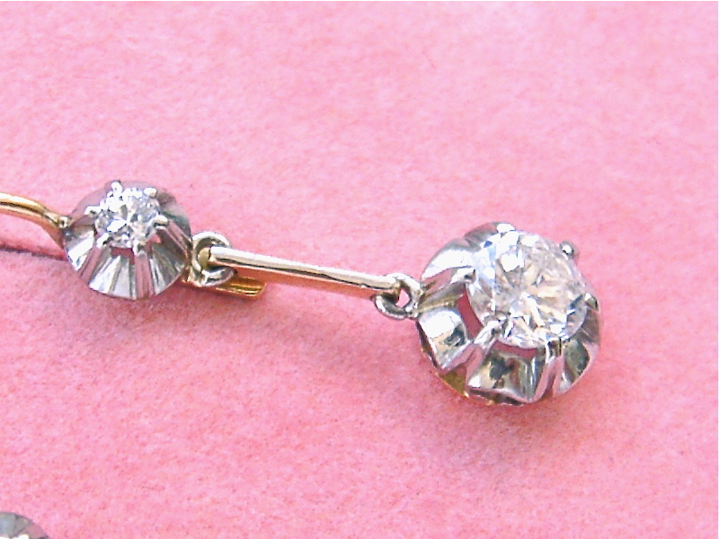 VINTAGE 1ctw DIAMOND DROP 2-STONE PLATINUM SHORT DANGLE COCKTAIL EARRINGS 1950