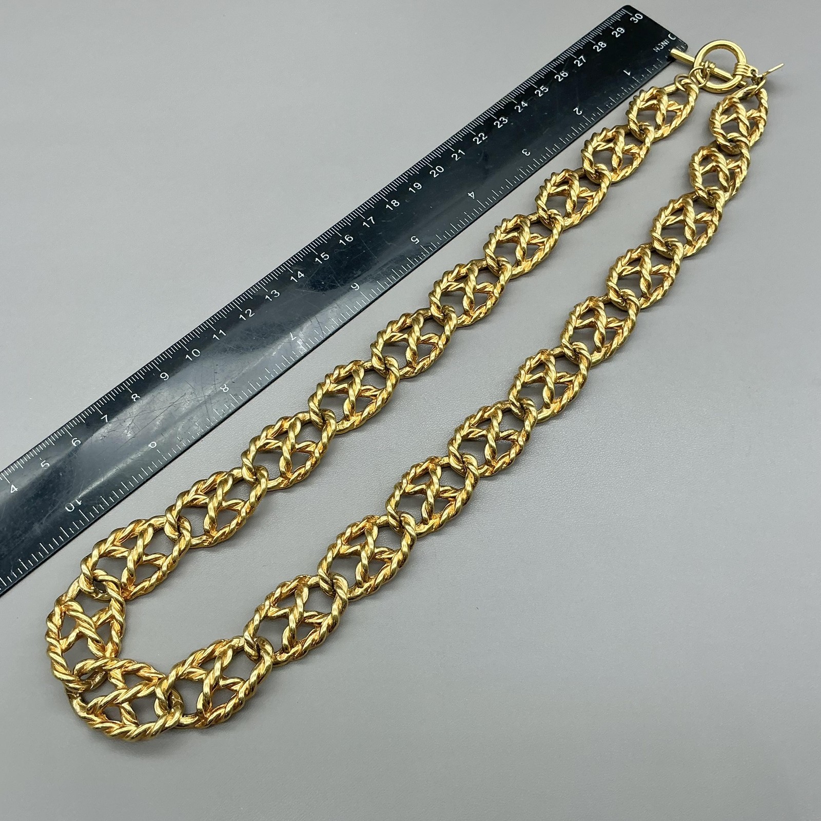 Anne Klein Necklace Gold Tone Chunky Statement Chain Textured Twisted Links 20″