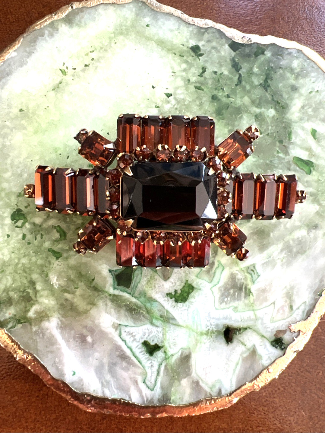 VTG. SIGNED ORIGINAL by ROBERT AMBER RHINESTONE BROOCH / RARE DESIGN
