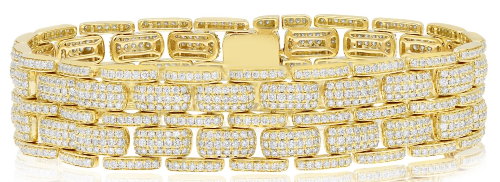 EXTRA LARGE 9.38CT DIAMOND 14KT YELLOW GOLD MULTI ROW PAVE RECTANGULAR BRACELET