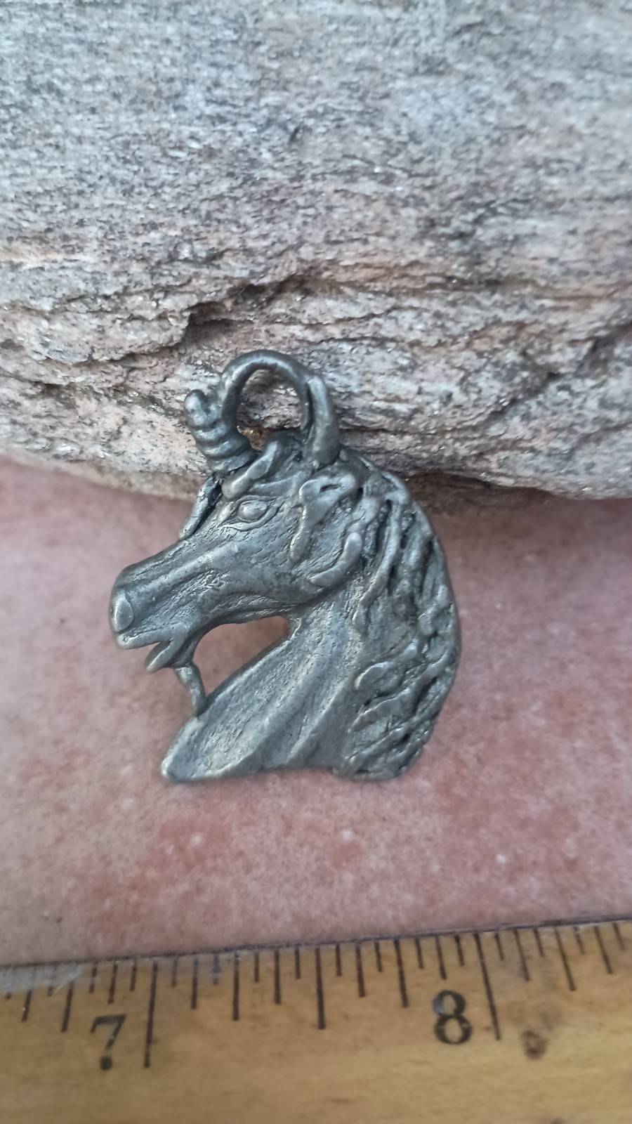 Vintage Unicorn Pendant Pewter By Spoontiques 1988 Marked 2200 1½” Silver- Grey