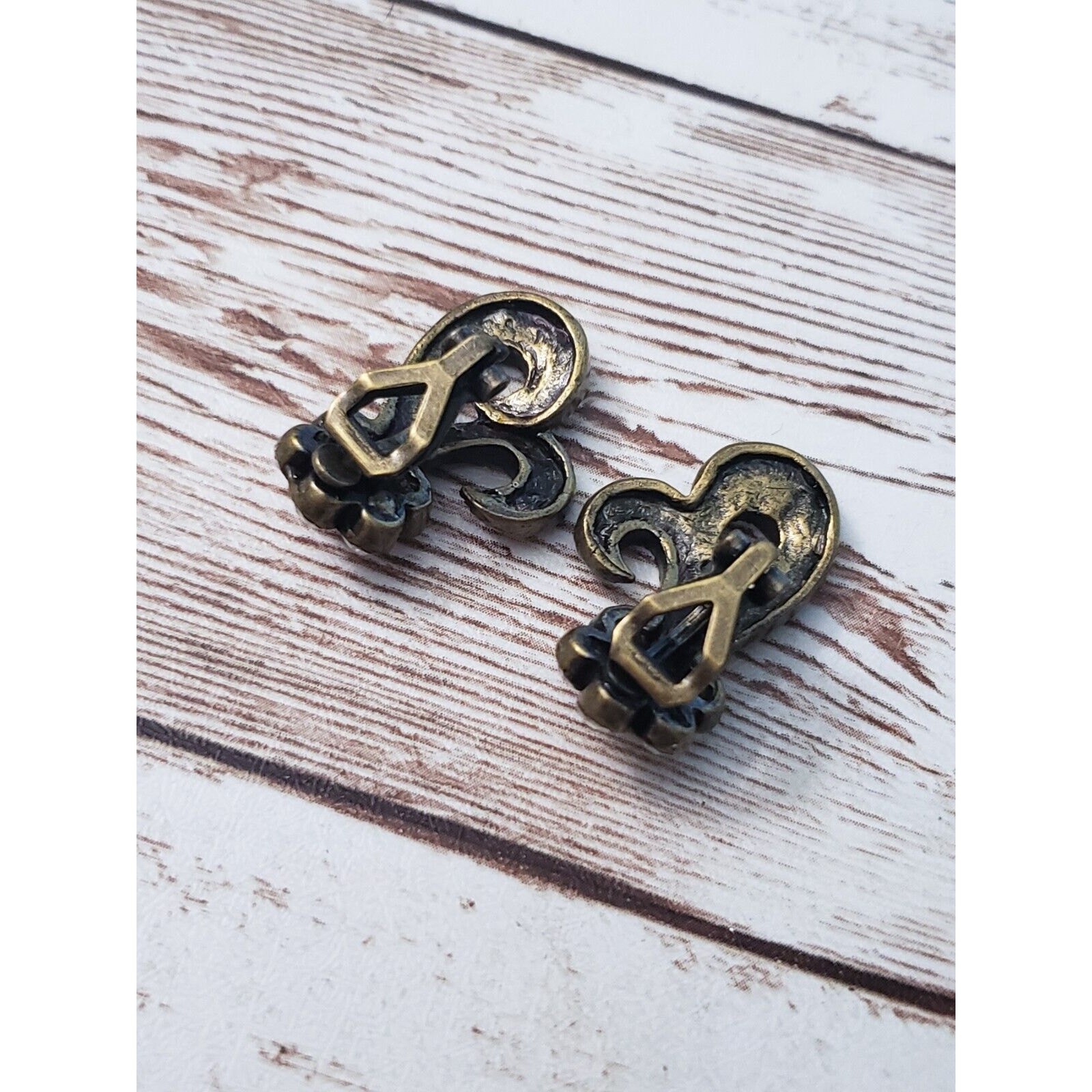 Vintage Clip On Earrings Dark Metal & Clear Gem 1″