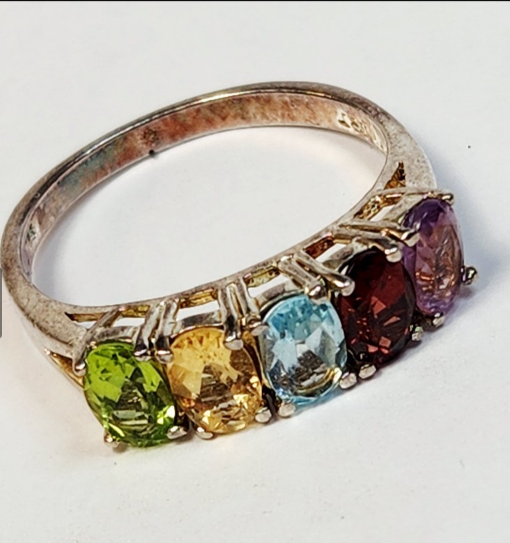 Vintage Sterling Silver Multicolored Stone Amethyst Peridot Quartz Ring