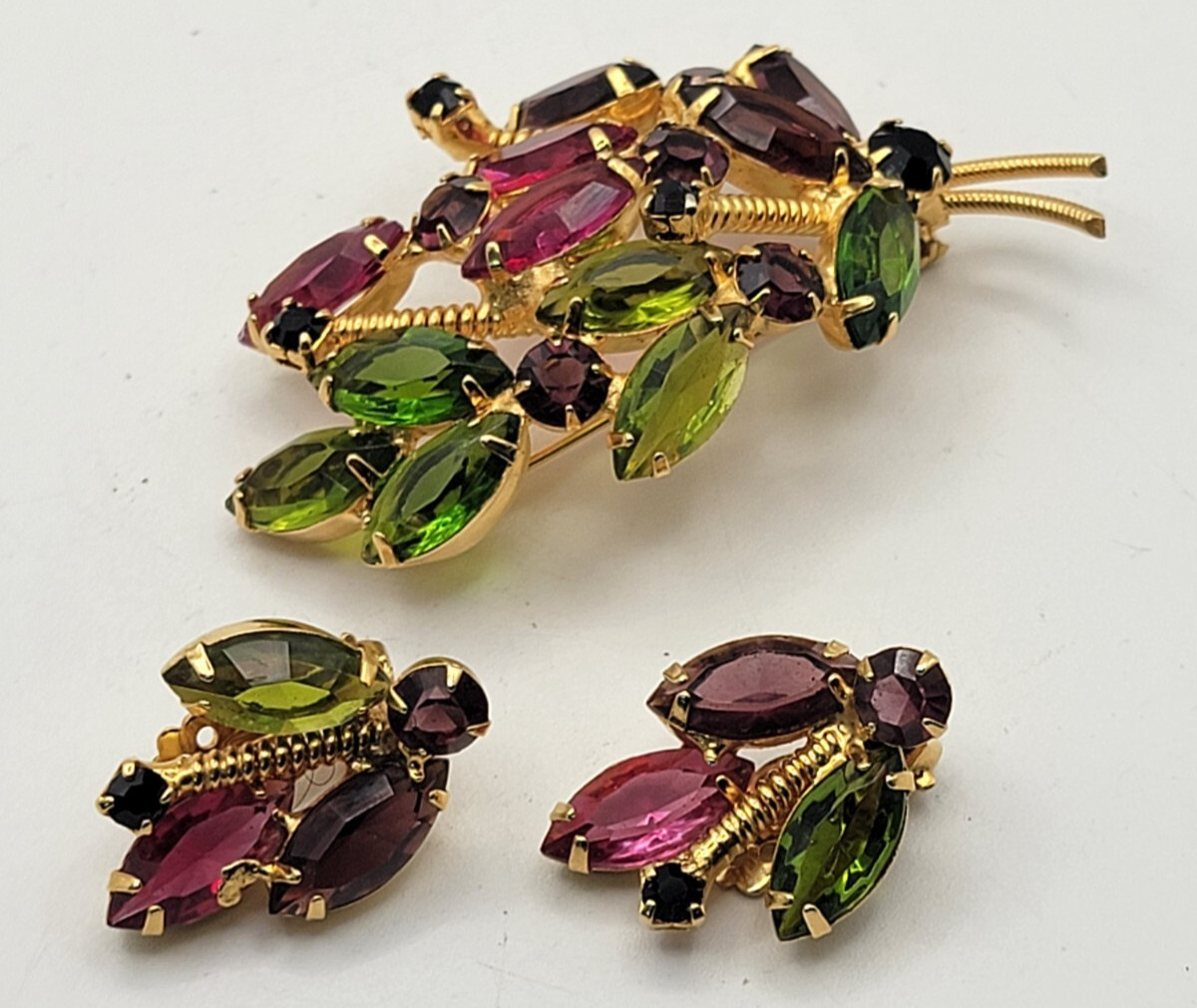 Juliana D & E DeLizza Elster Leaf Brooch and Earring Set #2
