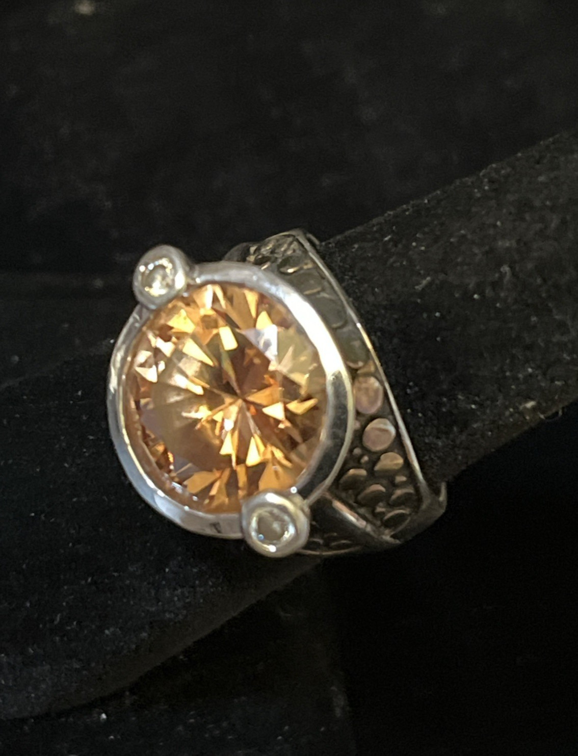 Vintage Sterling Silver Citrine Pebbled Statement Ring Size 7 Chunky 10.2g