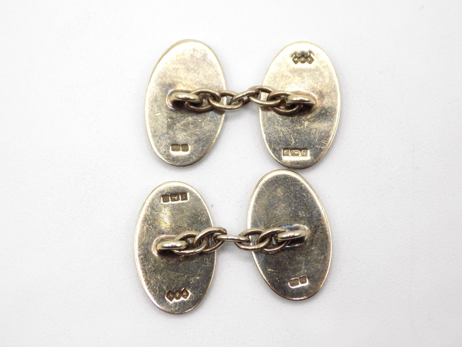 VINTAGE STERLING SILVER ENAMEL GUILLOCHE ENGLAND H & V HEWETT & VOLLER CUFFLINKS