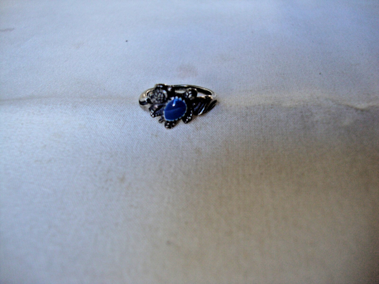 VINTAGE INLAID LAPIS TEARDROP MOTHER & BABY TURTLES SILVER STAMP 925 RING SZ 4