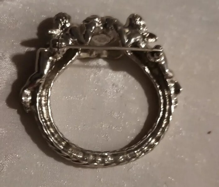 Vintage Kirks Folly Cherub Heart Brooch Silvertone Signed Estate Costume Jewelry