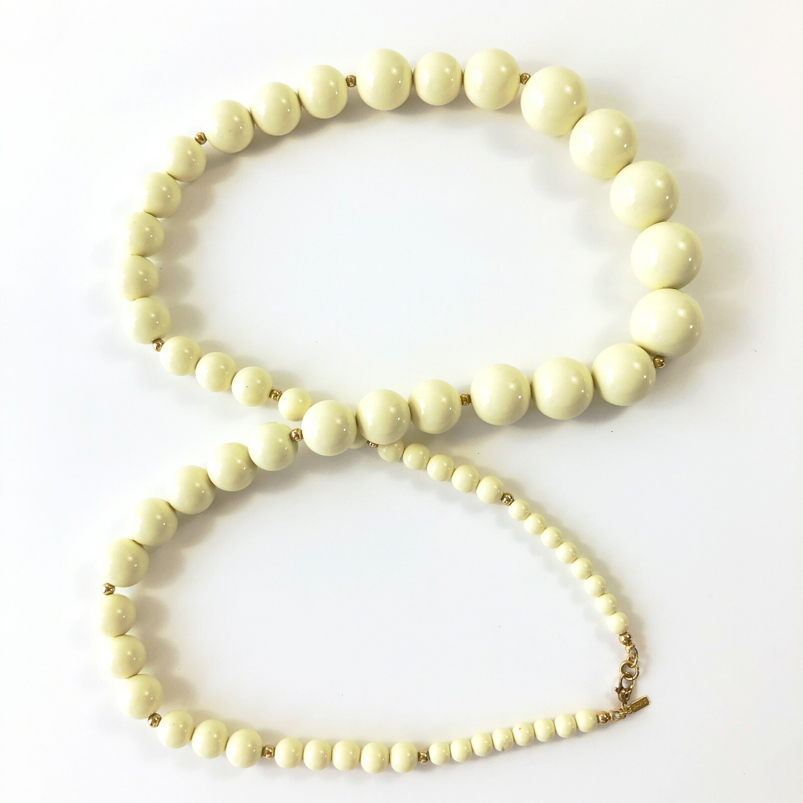 Vintage Monet Signed Graduated Bead Necklace Cream Gold Tone Sister Clasp 31″
