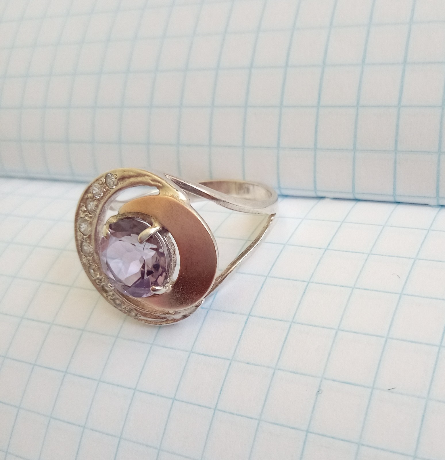 Vintage Ring Purple stone Sterling Silver 925 Gold 375 test Women Jewelry size 8