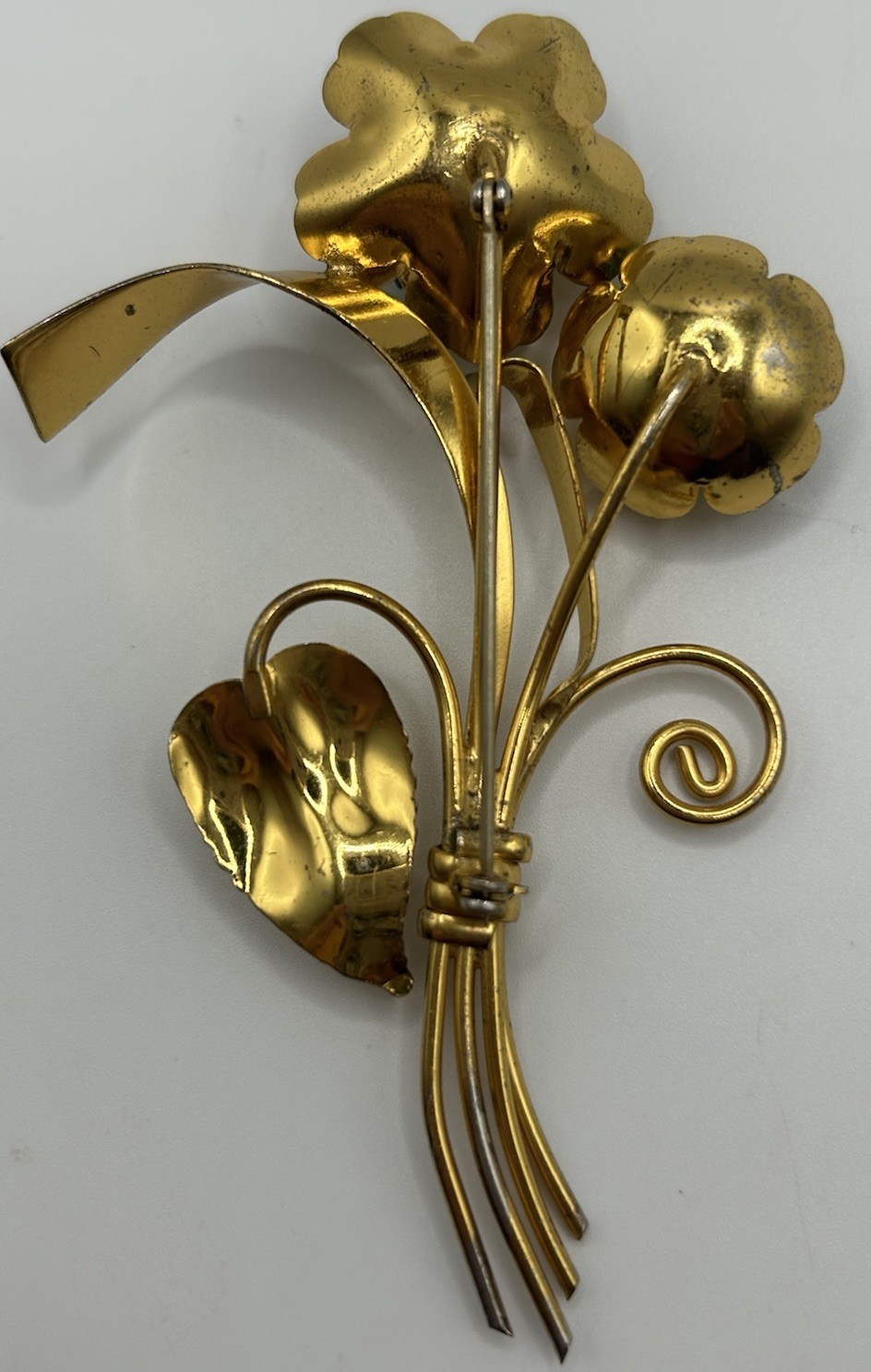 Huge Vintage Gold Tone Coro Brooch Aqua Blue Marked Sterling 1940’s