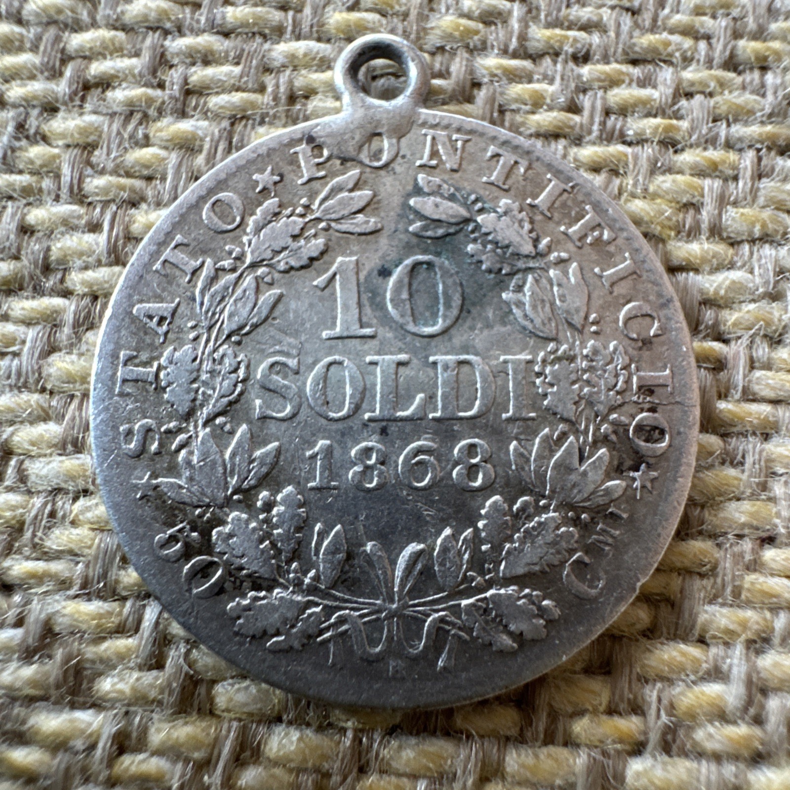 Vintage Antique Charm Engraved Coin 1868