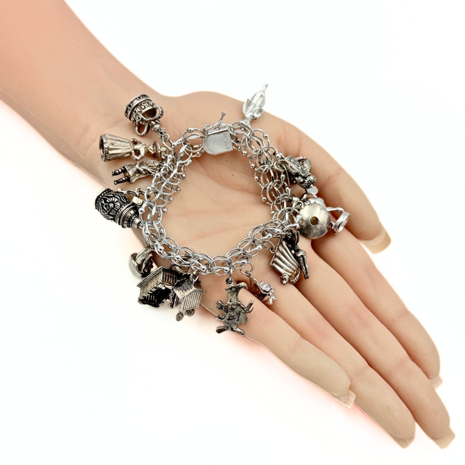 Amazing Marked Sterling Silver Lady Crown Charms Bracelet