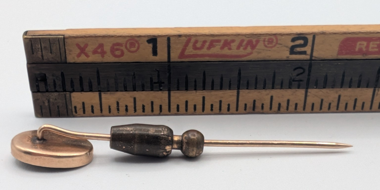 Antique 10K Yellow Gold Marcasite Stickpin with HOLD-ON Patent Safety Clutch