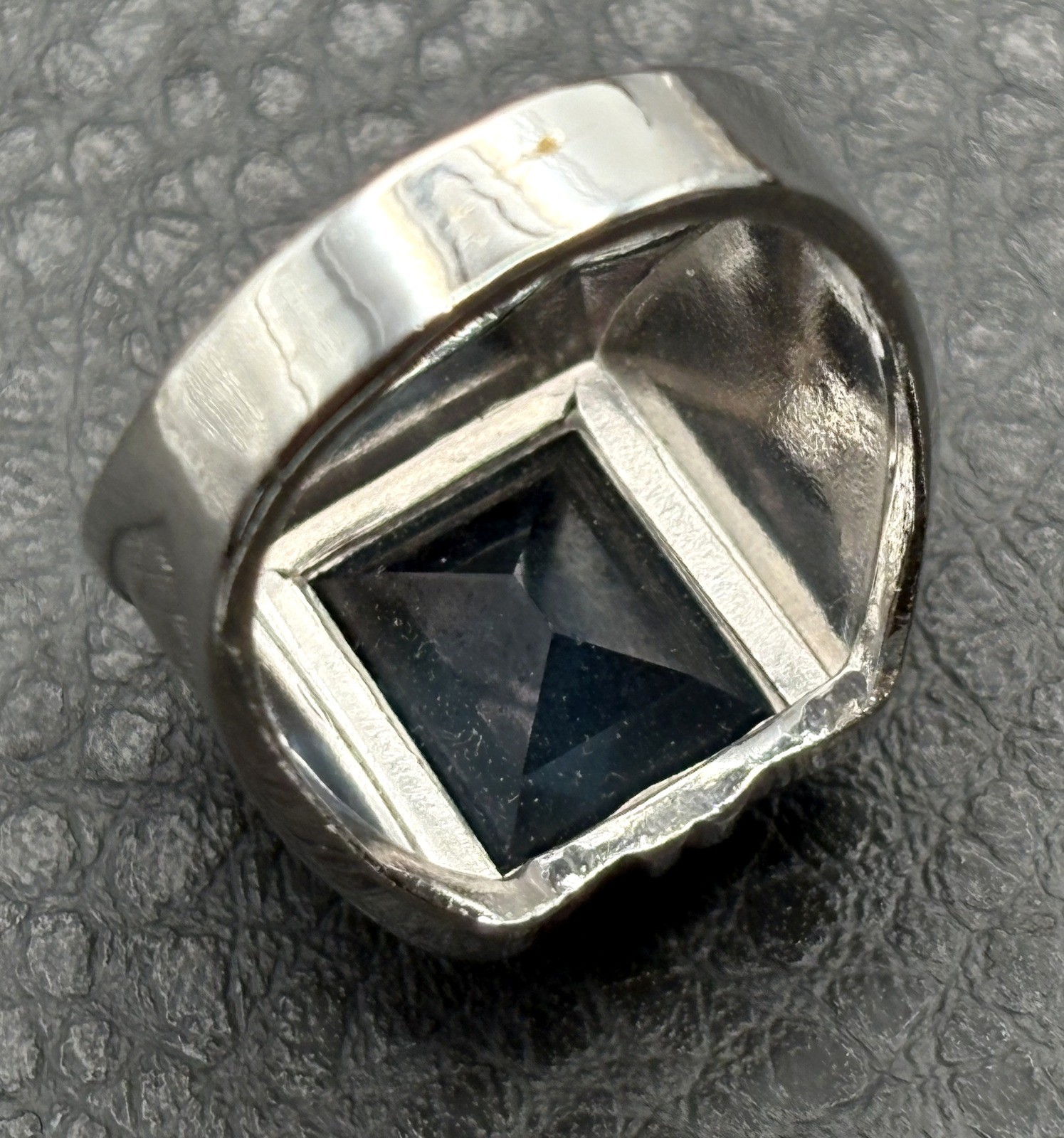 Huge Vargas VTG 18K HGE White Gold Plated Faux Blue Topaz Signet Ring Sz 8