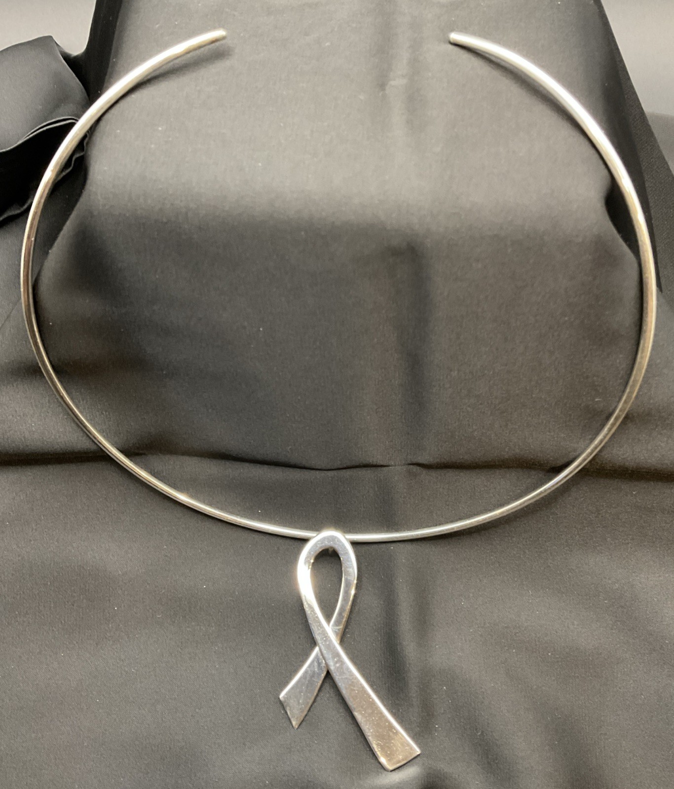Dominique Dinouart DDD Mexico Sterling Silver Collar Necklace W/ Ribbon Pendant