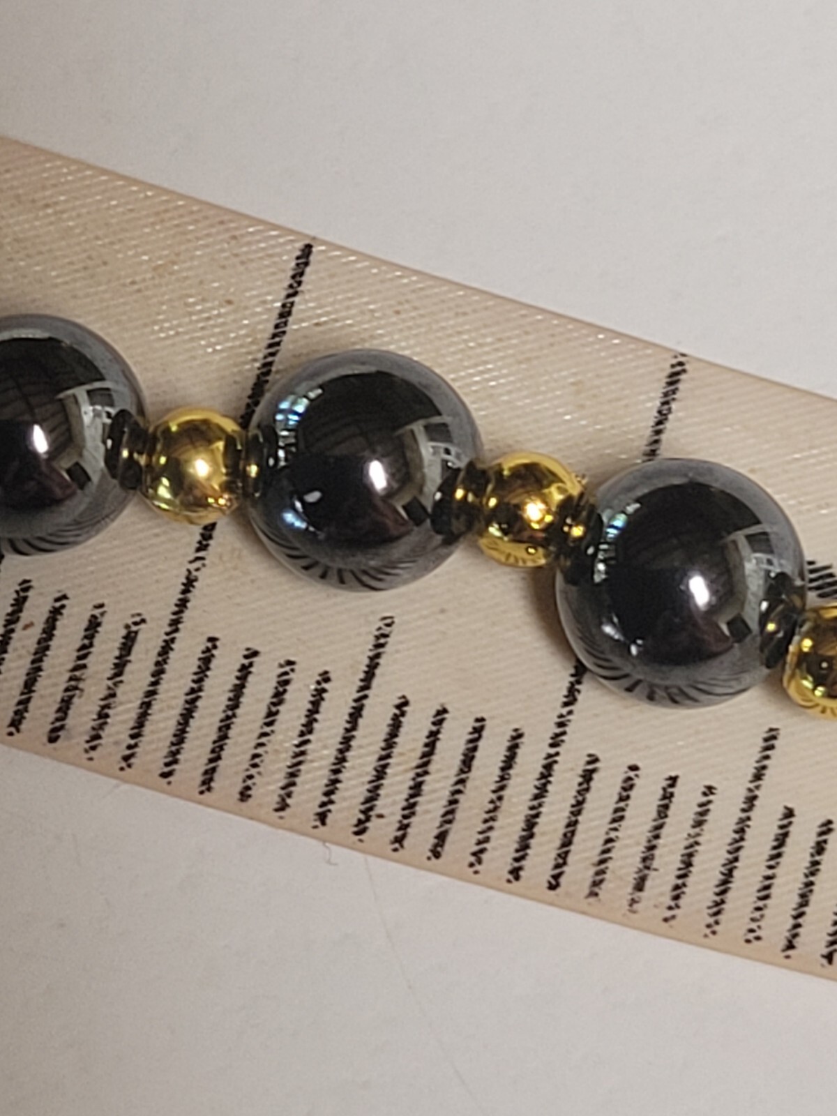Vintage 20cm Gold Tone Black Hematite Stone 6mm Bead Bracelet & 45cm Necklace