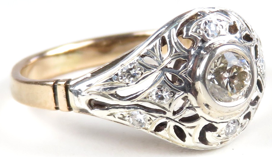 Victorian Edwardian 14KY Silver Diamond Engagement Ring Size 7 UK-N1/2 EGL USA