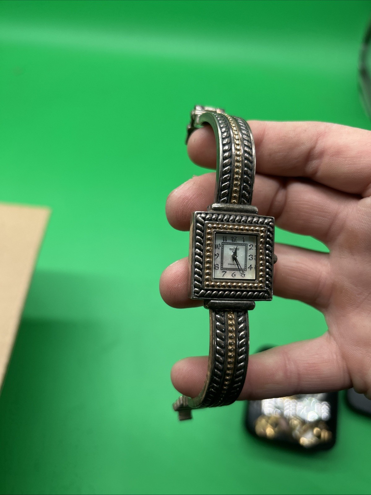 Vintage Nice ladys sterling silver and gold plate ECCLISSI bangle watch bracelet
