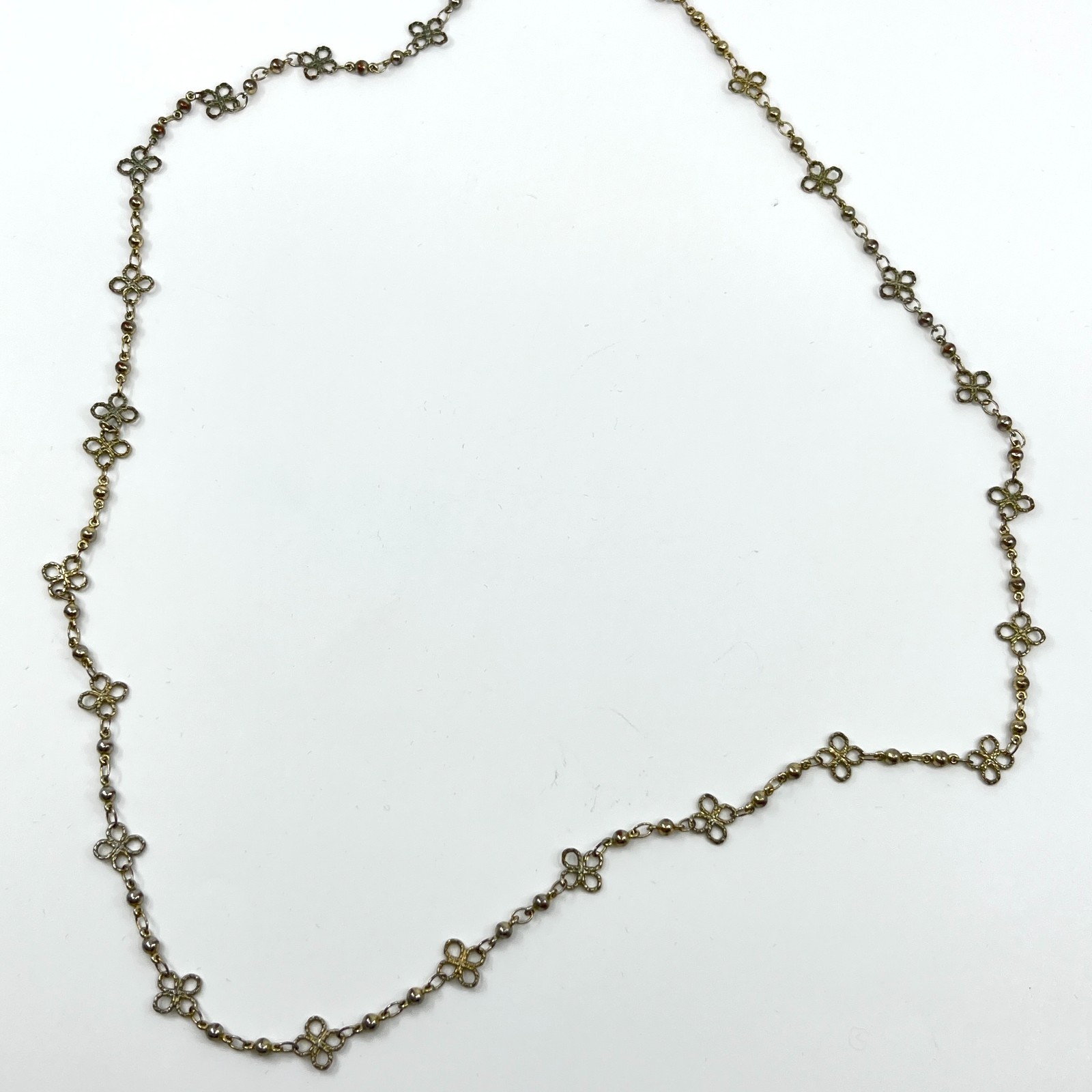 Vintage Gold Tone Quatrefoil Station Necklace Delicate Beaded Chain Classic