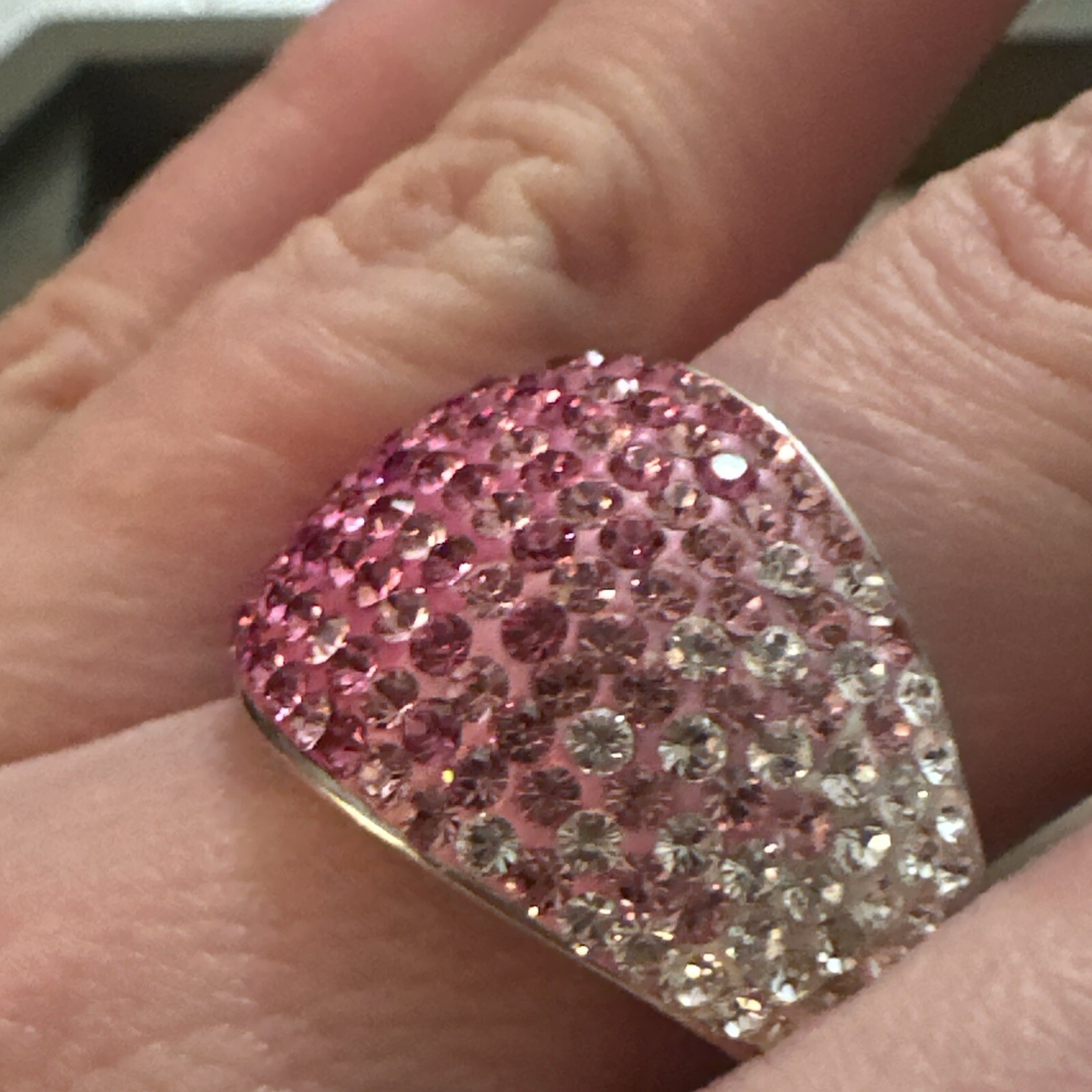 VINTAGE STERLING SLVER PINK CRYSTAL WAROVSKI OMBRE DOME RING
