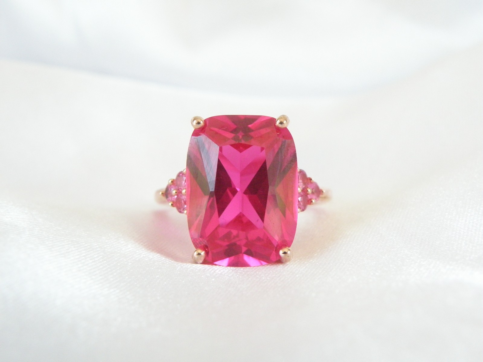 Sterling Silver 925 Rose Gold Large Lab Created Pink Sapphire Ruby Ring Size 10