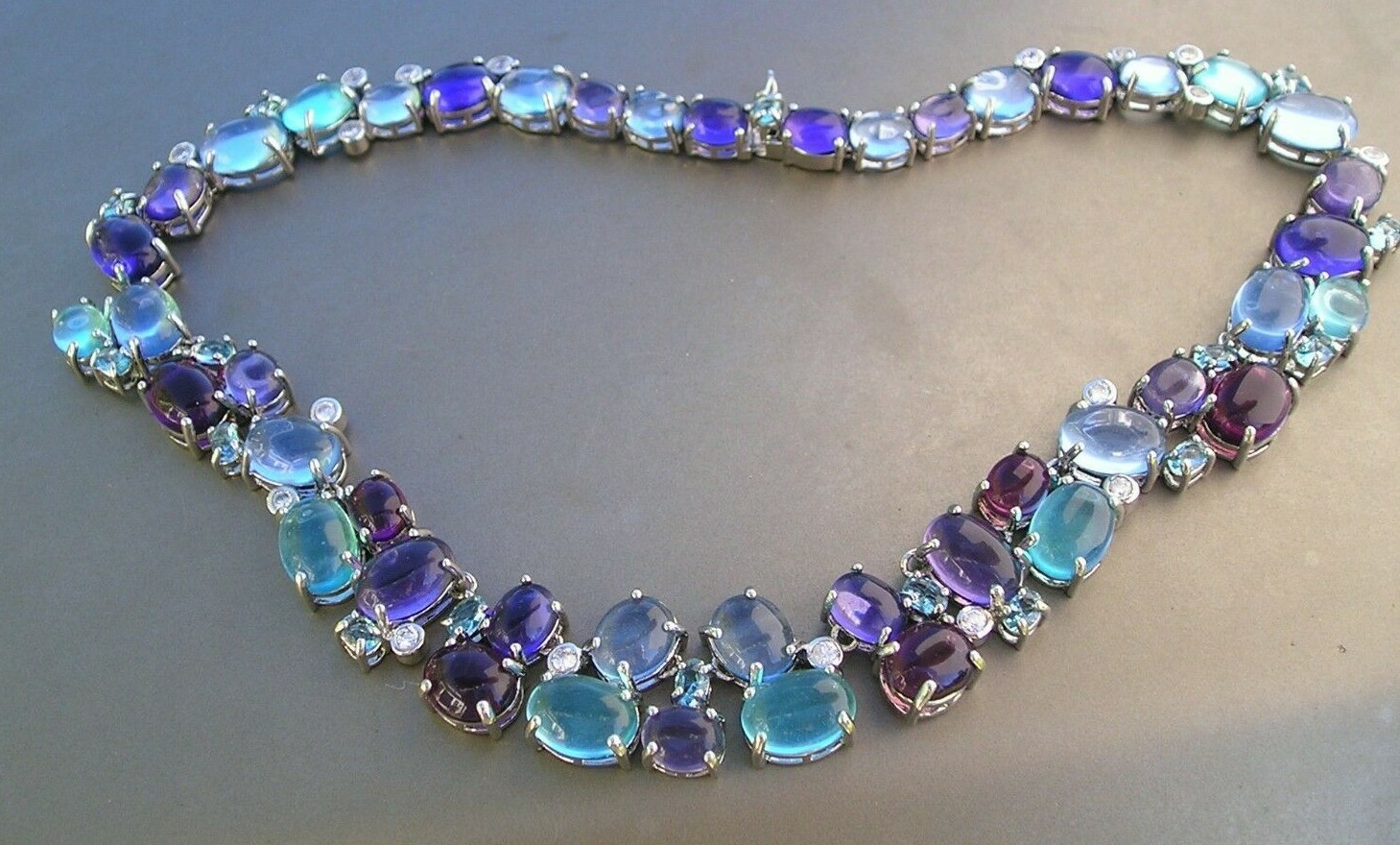 Stunning Vintage Purple Blue Glass Cabochon Open Back Statement Necklace