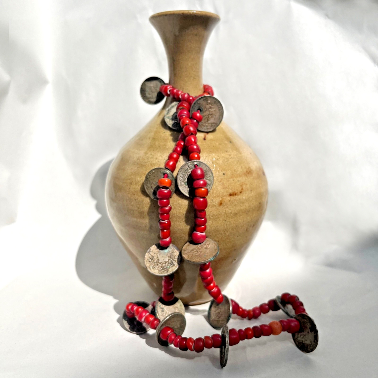 Antique Guatemalan Chachal Red Bead & Coin Necklace – Venetian Glass Handmade