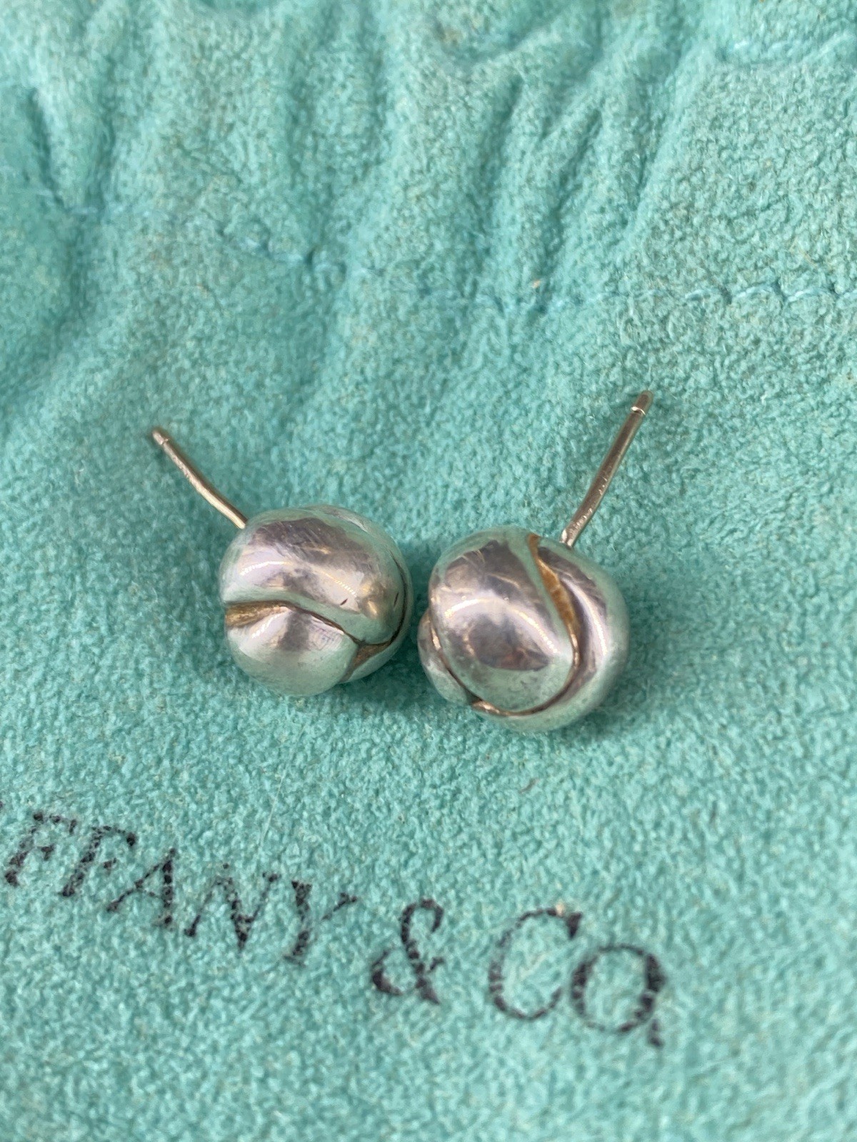 Tiffany & Co 925 Sterling Silver Twist Knot Love Ball Stud Earrings w/ Pouch